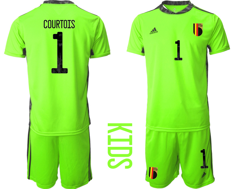 2021 European Cup Belgium fluorescent green goalkeeper Youth #1 soccer jerseys
